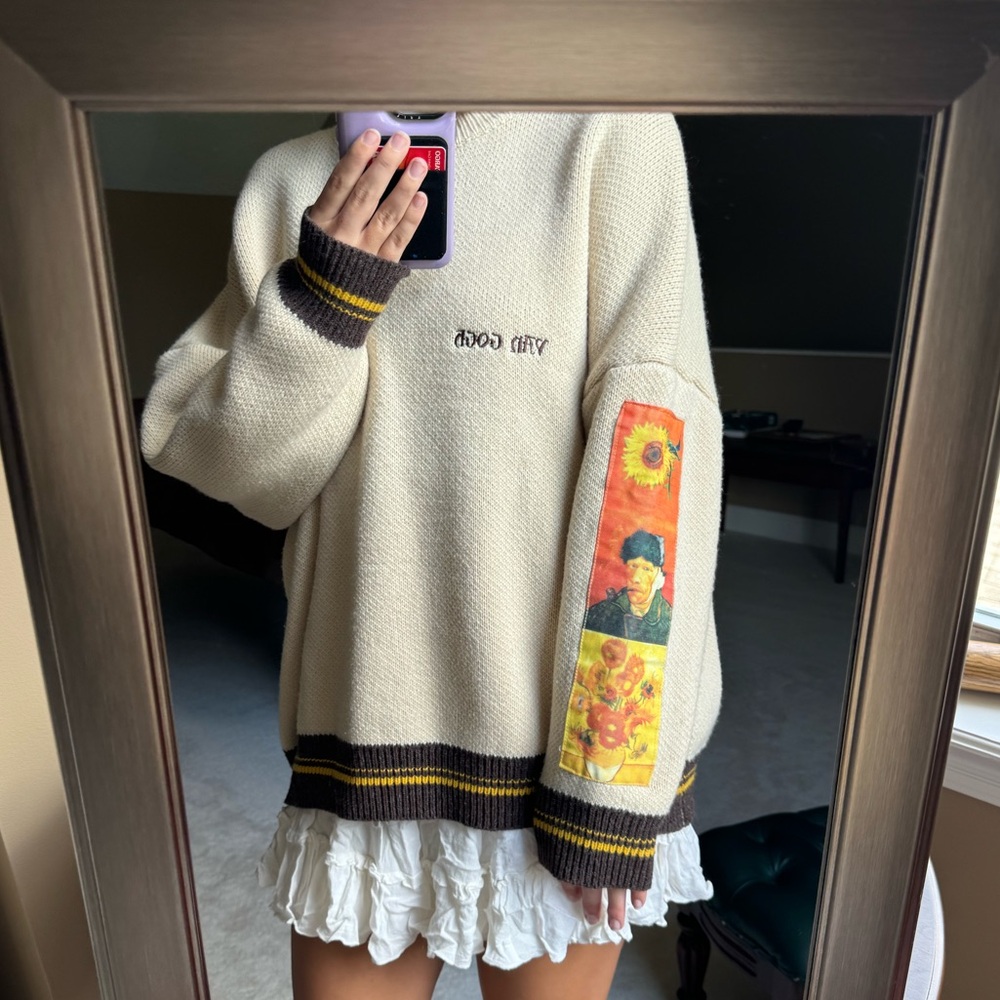 UNISEX Aelfric Eden Sunflowers & Self-portrait of Van Gogh Sweater WORN ONCE